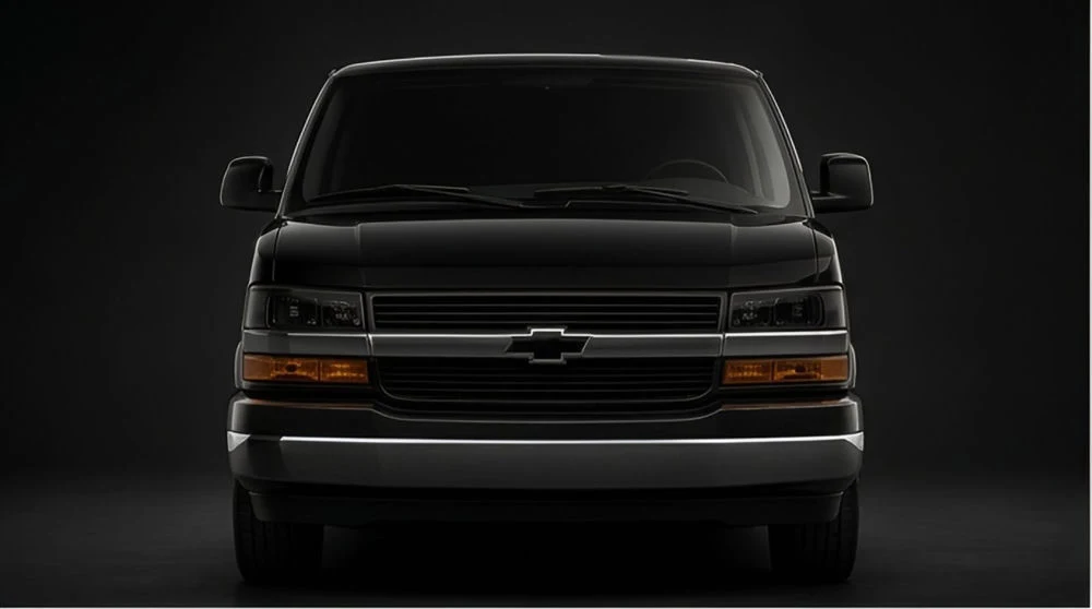Chevrolet Express — sylwetka wyłania się z ciemności, reflektory wyłączone