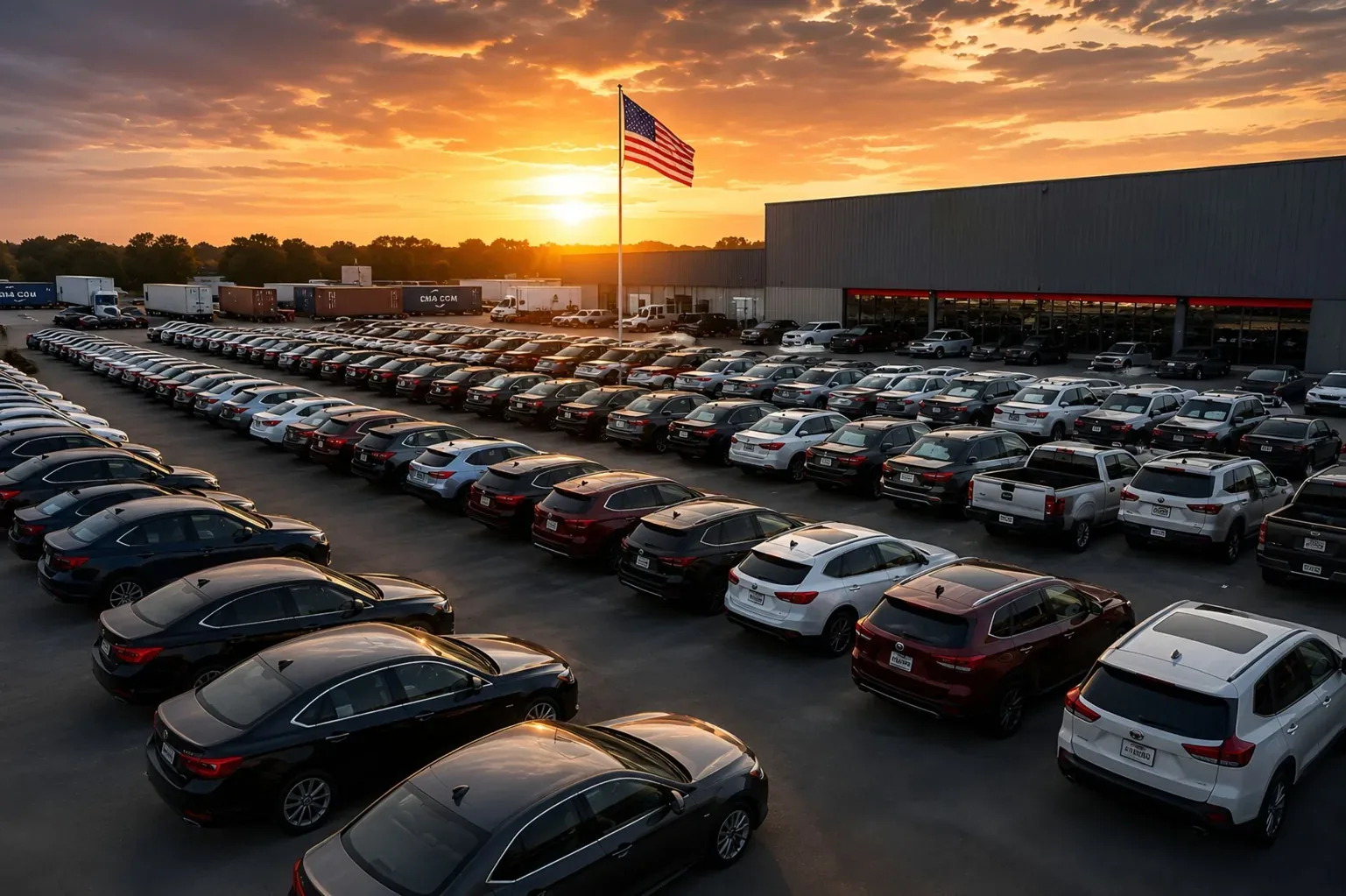 Plac VAN-CAR w USA z flotą aut przygotowanych do wysyłki